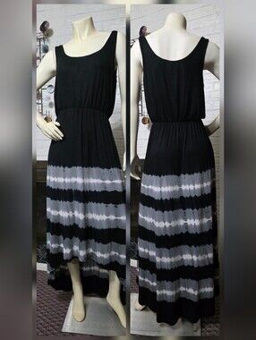 FELICITY & COCO | Black and Gray High-Low Tie-Dye Maxi Dress